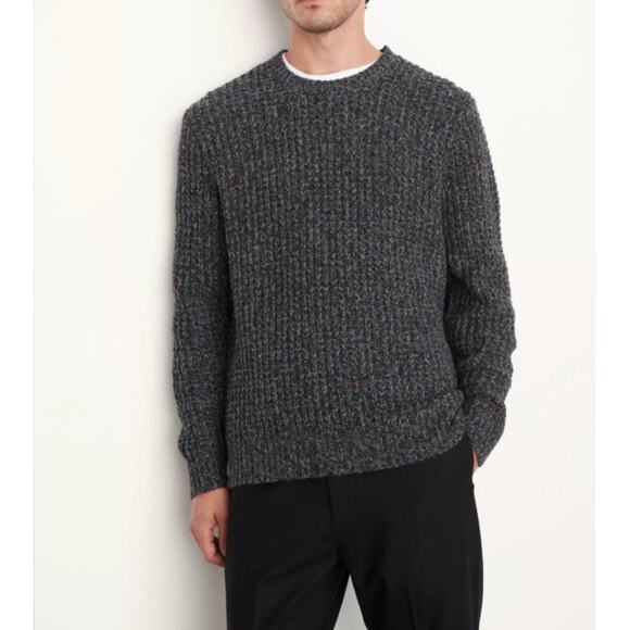 Vince Men's Gray Marled Waffle Crew Neck Sweater Size S Cashmere Blend - Picture 1 of 8